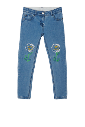 Embroidered Flowers Denim Jeans